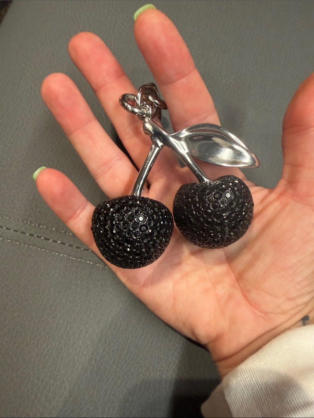 Coach Silver Cherry keychain/bag charm with Black Crystal Accents - Designer - Picture 3 of 6